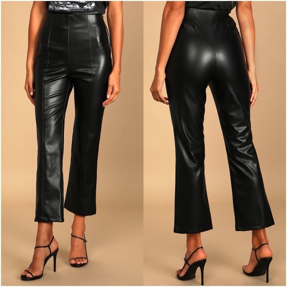 LULU’S Maximun Chic Black Vegan Leather Cropped Flare Pants